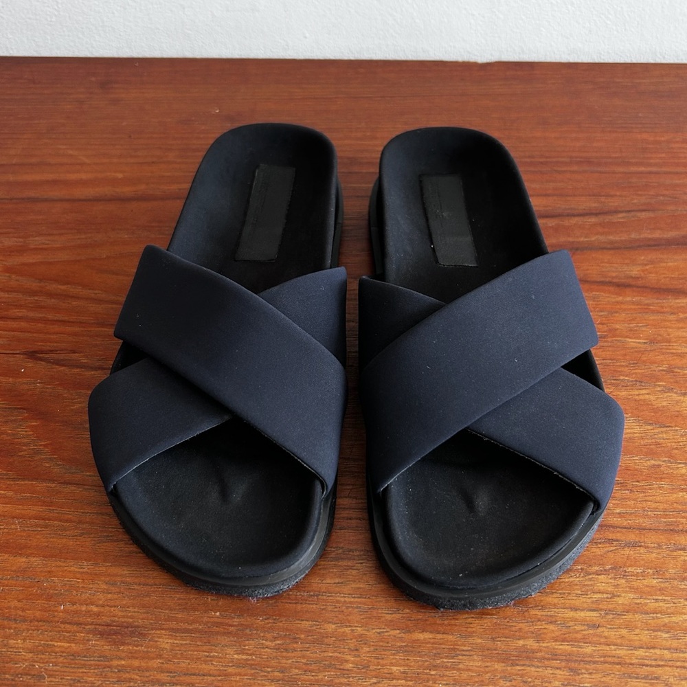 New James Perse Cross Top Scuba Slide Navy